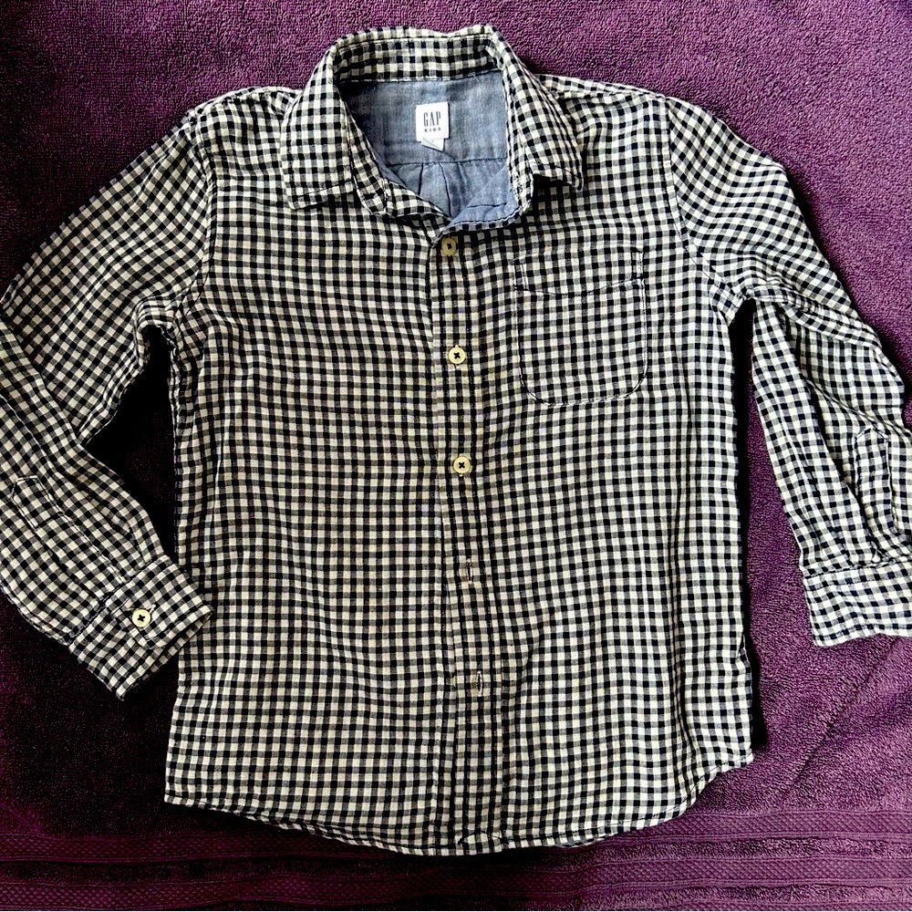 GAP Kids Doubleweave Plaid Shirt - navy white check button down collared